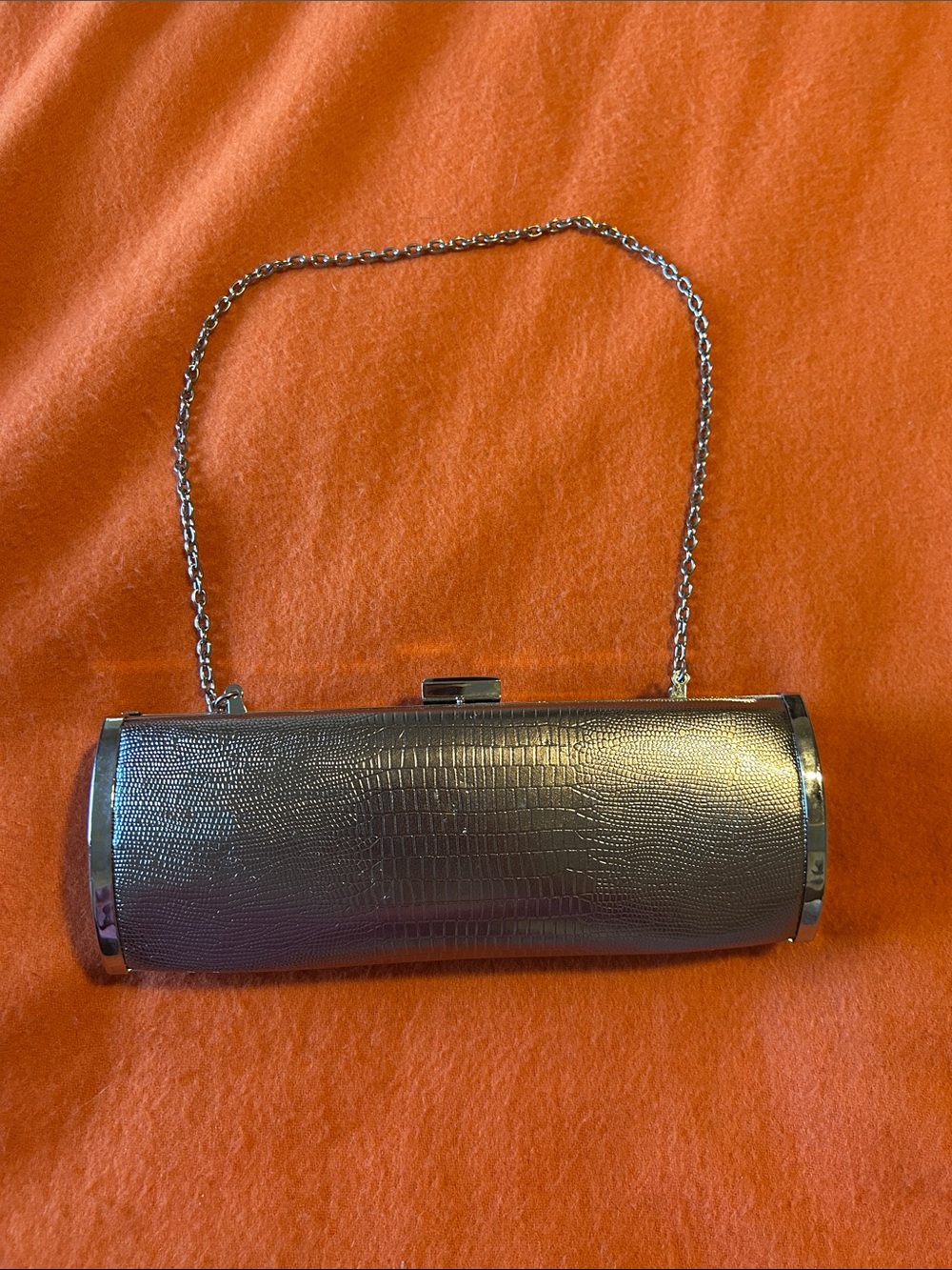 Style & Co Embossed Metallic Cylinder Clutch in Silver